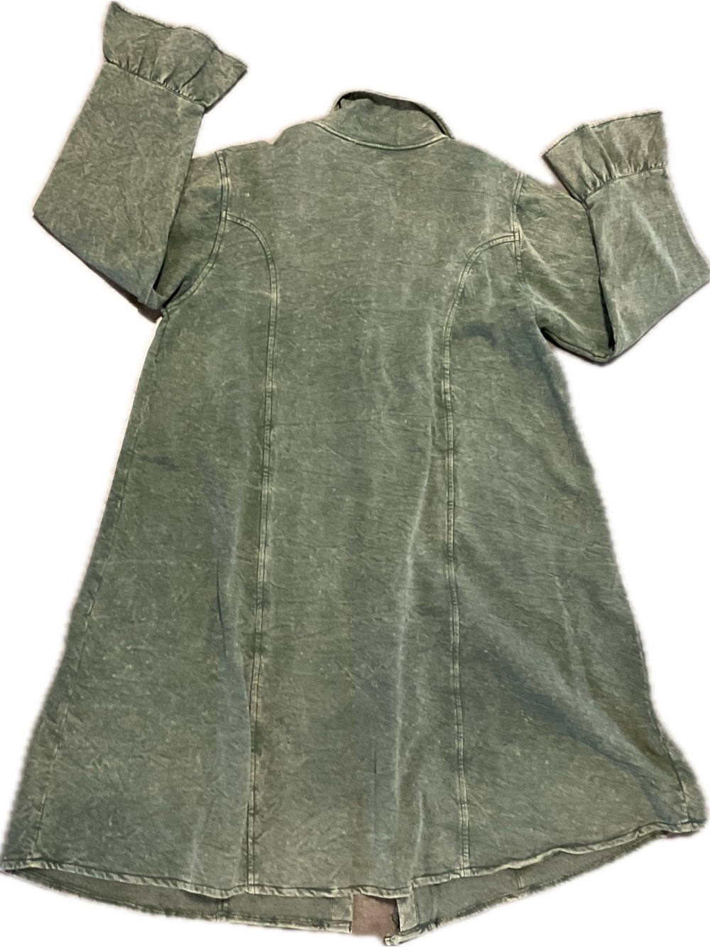 Olive Green Ruffle-Trim Duster Coat - Picture 3 of 3